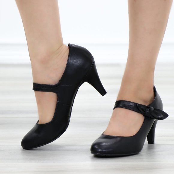 Closed Toe Low Mid Heel Bow Strap Dress Pump - Picture 10 of 12